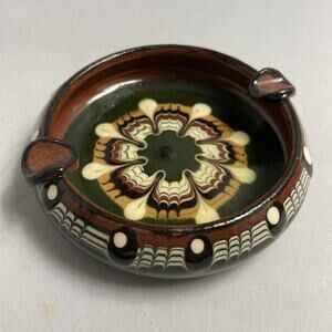 Vintage West Germany Ashtray‎ Clay Pottery Folk Art Handmade Tobacciana